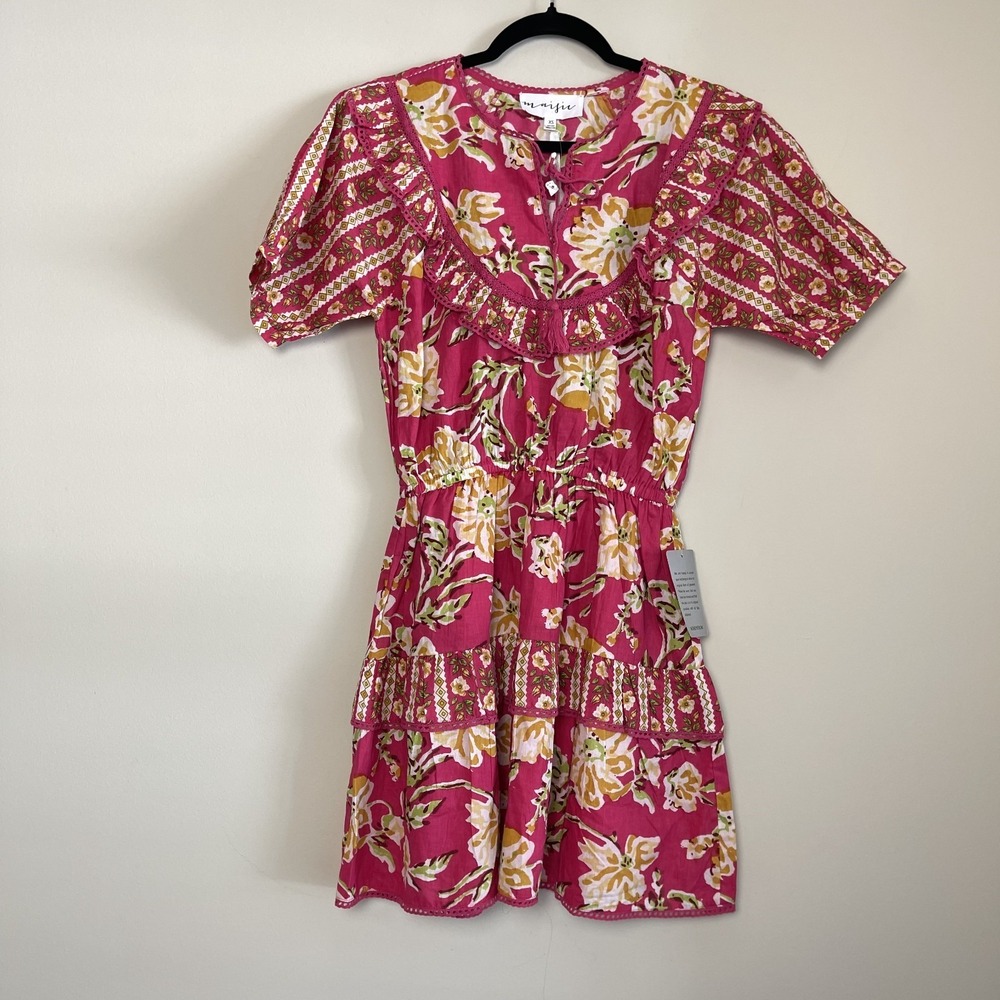 NWT Maisie Elastic Waist Mini Dress‎ Pink  Boho Spring Floral Women's Sz XS